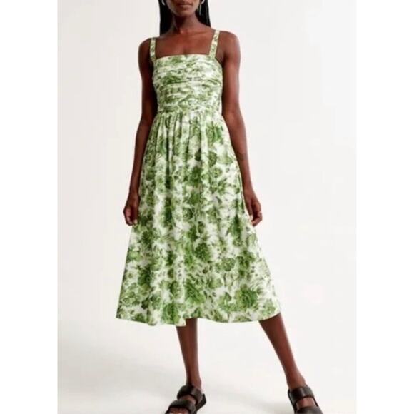 A & F Midi Dress Emerson Poplin Wide Strap Green Floral Cotton size Large - Picture 11 of 11